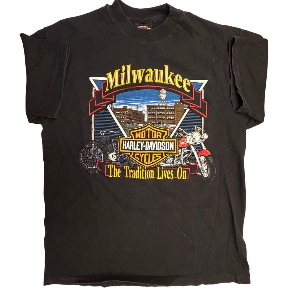 Vintage HARLEY DAVIDSON Milwaukee 100% Cotton Single Stitch T-Shirt Size L